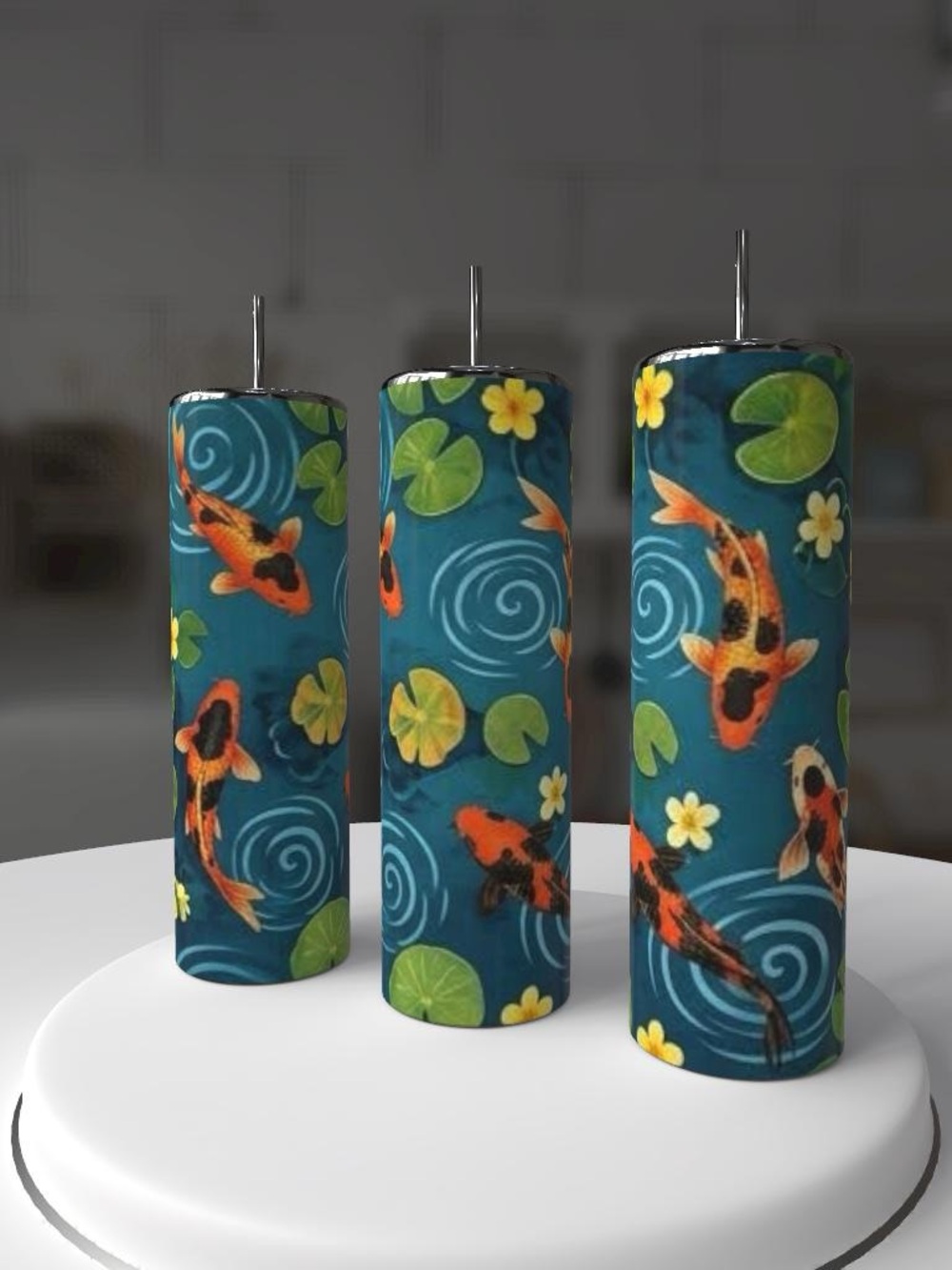 Koi Pond Print 20oz Tumblers - Teal & Orange